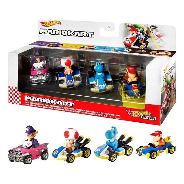 Conjunto Mario Kart Hot Wheels Com 4 Carrinhos Mattel (Pack 2)
