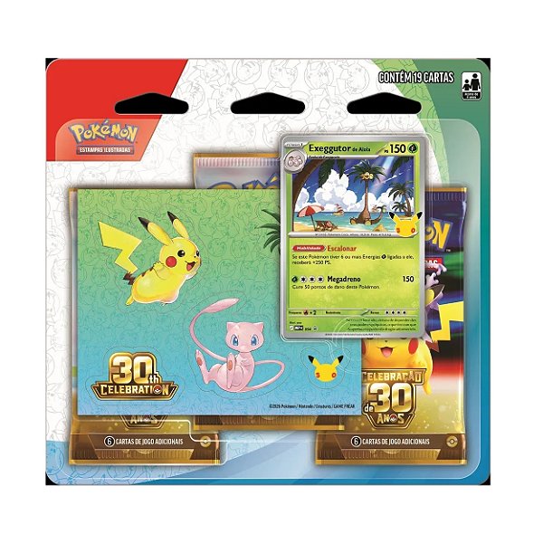 Blister Pokémon Triplo Com Adesivo Exeggutor Celebração 30 Anos Copag