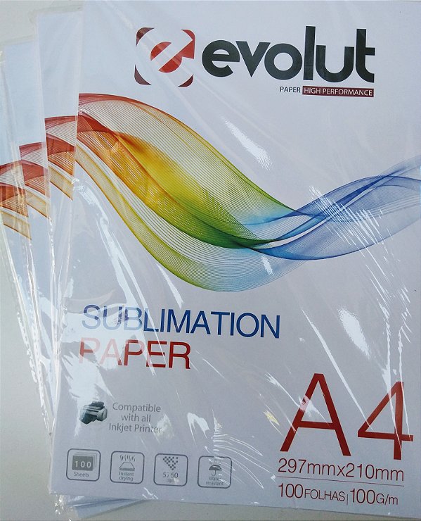 Papel Sublimático A4 100g Pacote com 100 Folhas Evolut