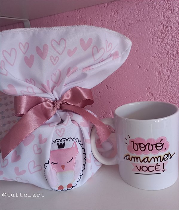 Caneca com Embalagem de Tecido - Dia dos Avós