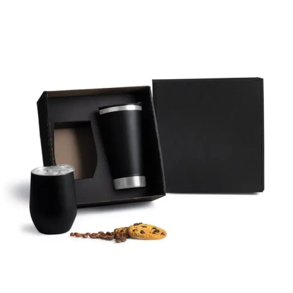 Kit De Copos Térmicos Em Aço Inox - 340Ml / 500Ml - Preto - 2 Pçs