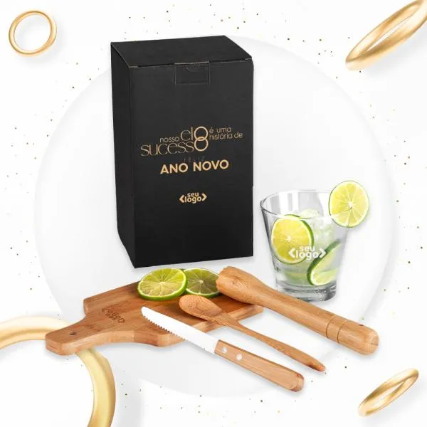 Kit Para Caipirinha Em Bambu / Madeira / Inox - 0,35 L - 5 Pçs