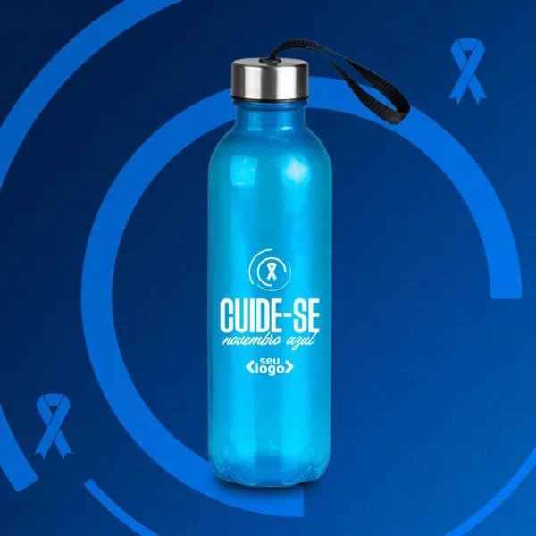 Garrafa Plástica Azul Com Tampa Em Inox - 600Ml