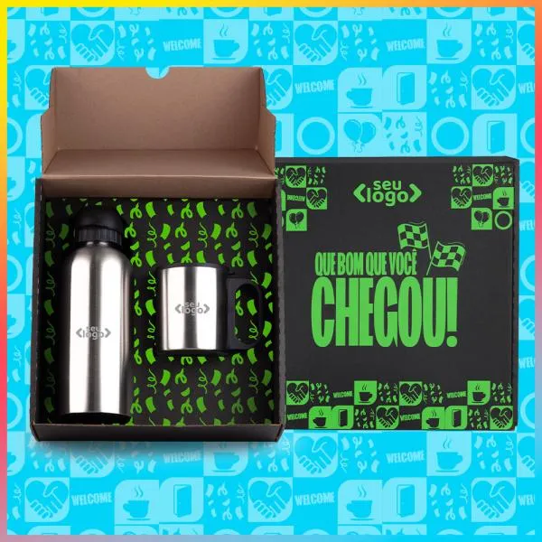 Conj. De Garrafa E Caneca Em Aço Inox 600/180 Ml - 2 Pçs