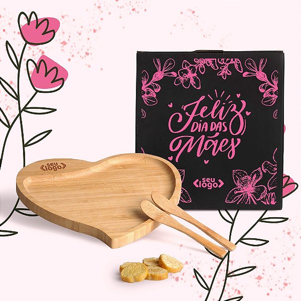 Petisqueira Em Bambu Com Formato De Coração Com Espátulas