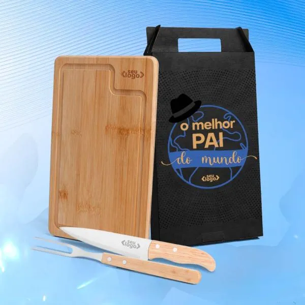 Conj. Para Churrasco Em Bambu / Inox / Madeira - 3 Pçs.