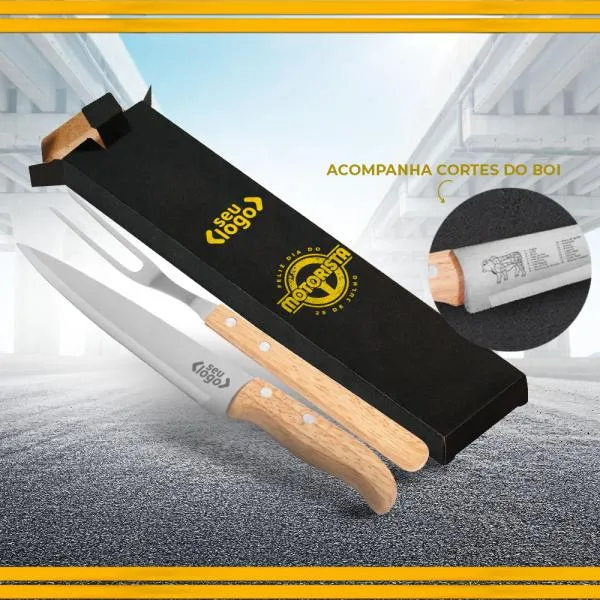 Conj. De Garfo E Faca 7" Em Madeira - 2 Pçs