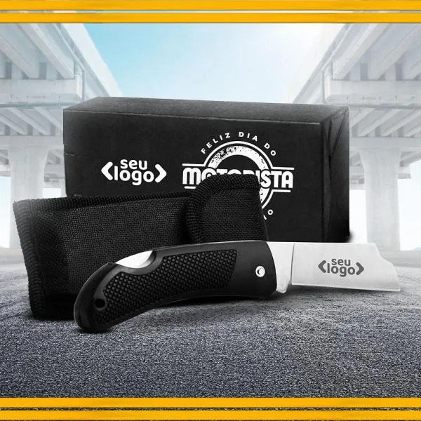 Canivete 3" Com Cabo Emborrachado E Bainha Em Nylon