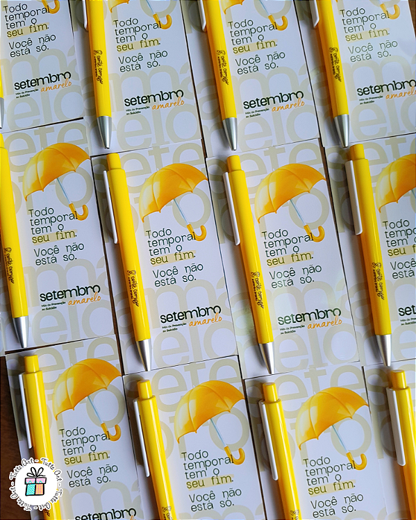 Caneta Plástica com Card Personalizado – Brinde Setembro Amarelo