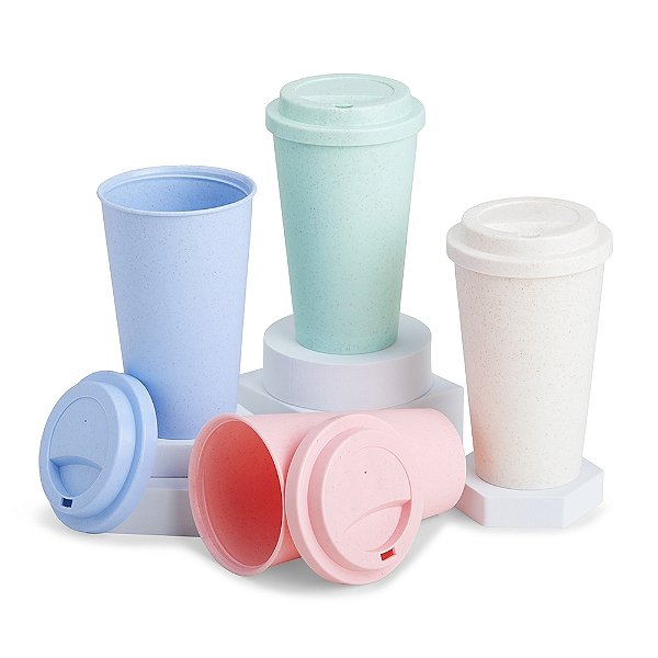 Copo Fibra de Bambu 450ml com Tampa