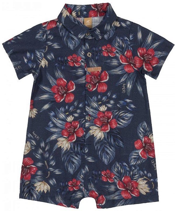 Macaquinho para Bebê Masculino Estampa Digital Floral Azul Marinho Up Baby