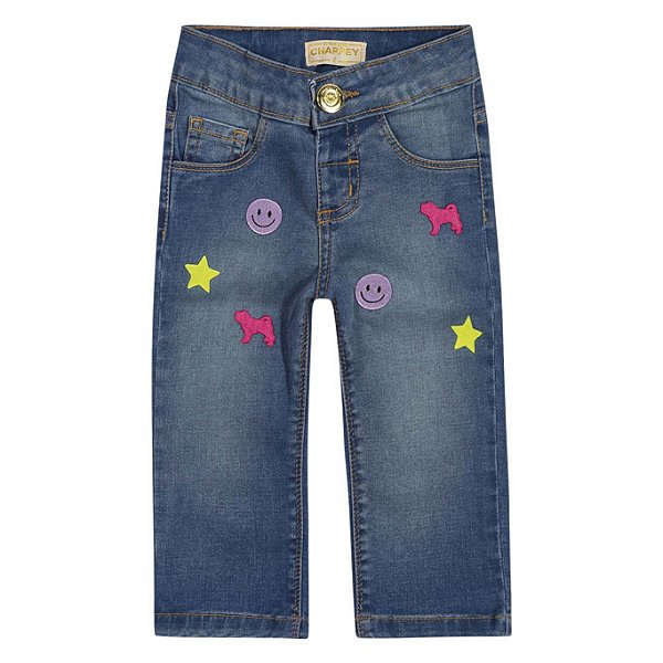 Calça Jeans Infantil Feminina Bordada Charpey
