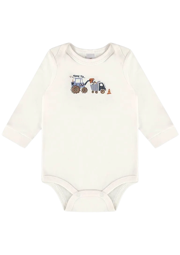 Body Manga Longa Para Bebê Masculino Estampa Trator Offwhite Up Baby