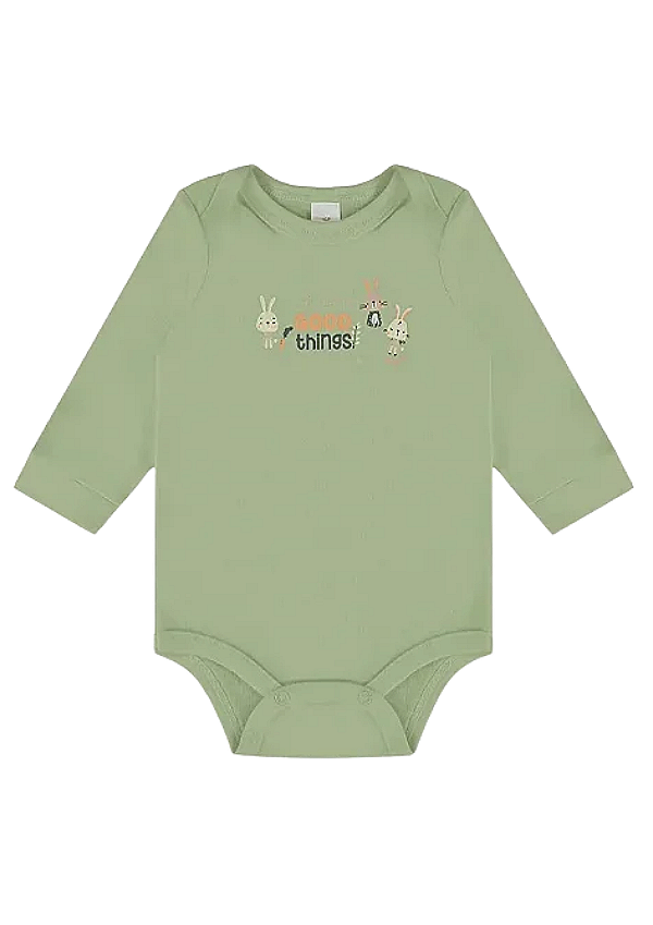 Body Manga Longa Unissex em Suedine Verde Coelhinhos Up Baby
