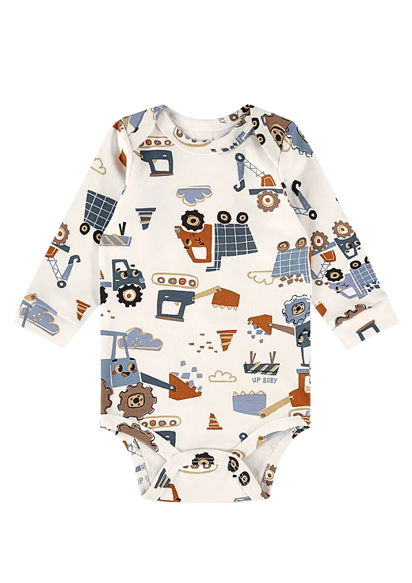 Body Manga Longa para Bebê Masculino Estampa Trator Up Baby