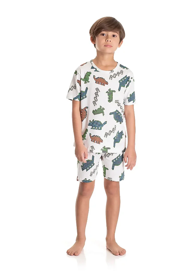 Pijama Infantil Manga Curta Estampa Dinossauros TMX