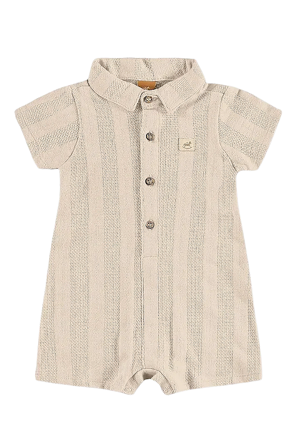 Macaquinho Social para Bebê Menino em Malha Tricot Offhite com Botões Up Baby
