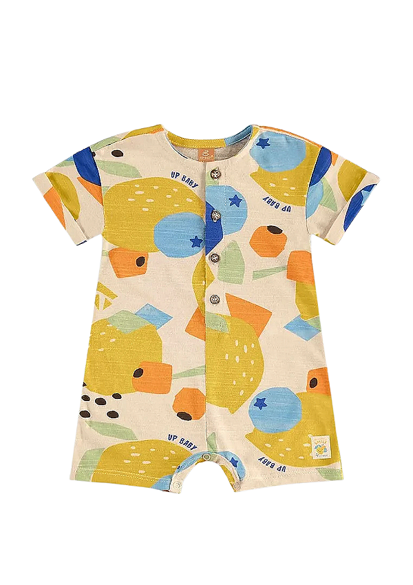 Macaquinho para Bebê Masculino em Malha Flamê com Estampa Abstrata Colorida Up Baby