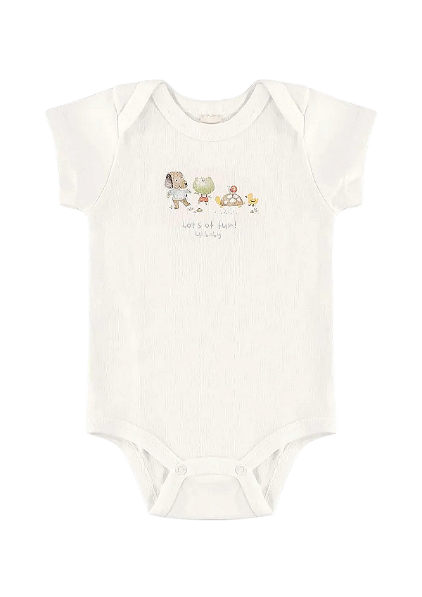Body para Bebê Menino em Suedine Offwhite Estampado com Bichinhos na Lagoa Up Baby