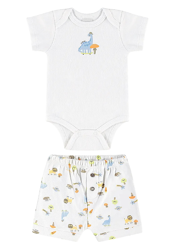 Conjunto para Bebê Menino com Body Branco e Short Estampado Up Baby