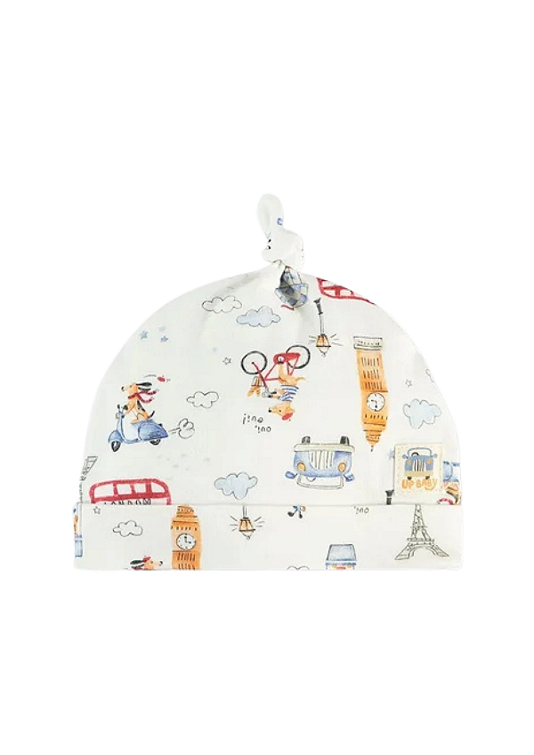 Gorro em Suedine Branco com Nó Estampa Inglaterra Up Baby