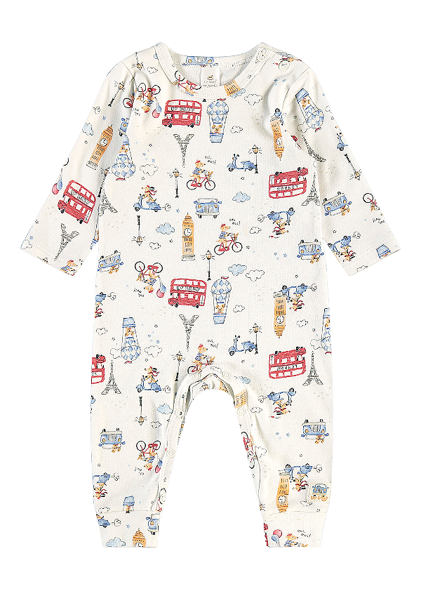 Macacão Longo para Bebê Branco com Estampa Inglaterra Up Baby