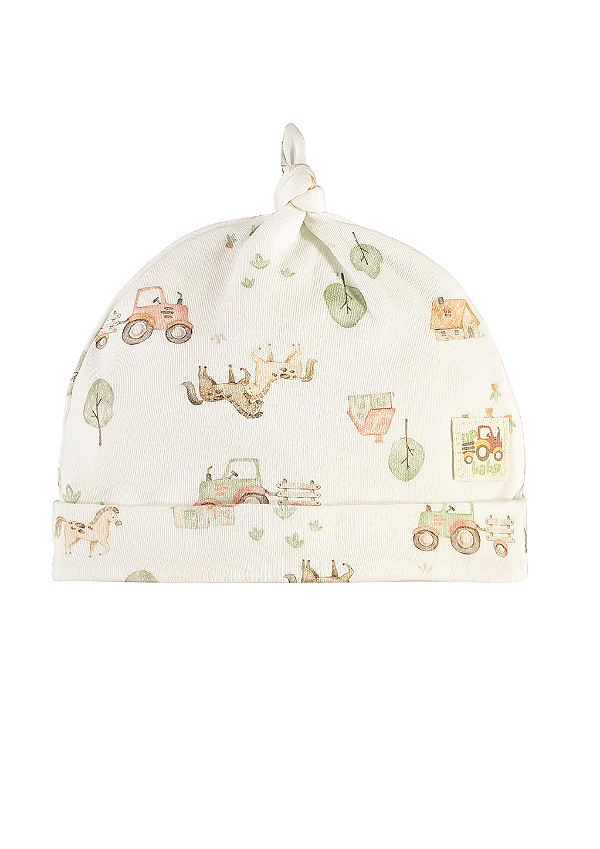 Gorro em Suedine Offwhite com Nó Estampa Cavalinhos Up Baby