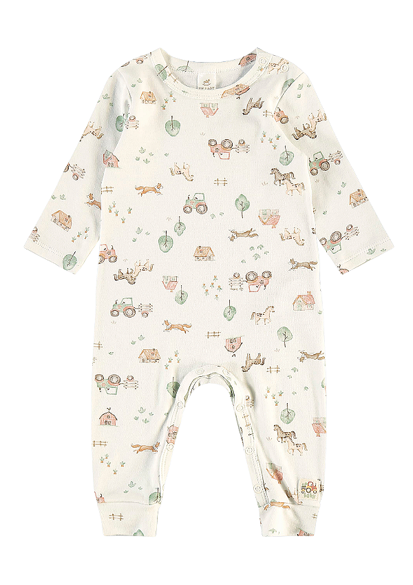 Macacão Longo para Bebê Offwhite com Estampa Cavalinhos Up Baby