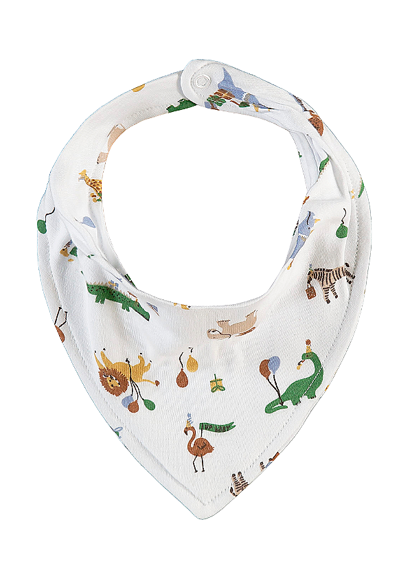 Babador Bandana em Suedine Branca Estampada com Bichinhos do Circo Up Bbay