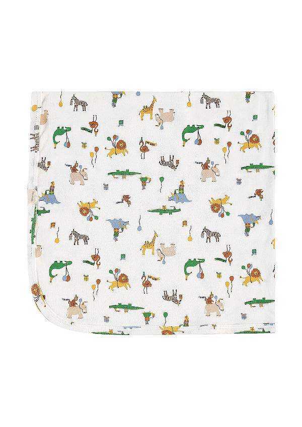 Manta para Bebê em Suedine Offwhite com Estampa de Bichinhos do Circo Up Baby