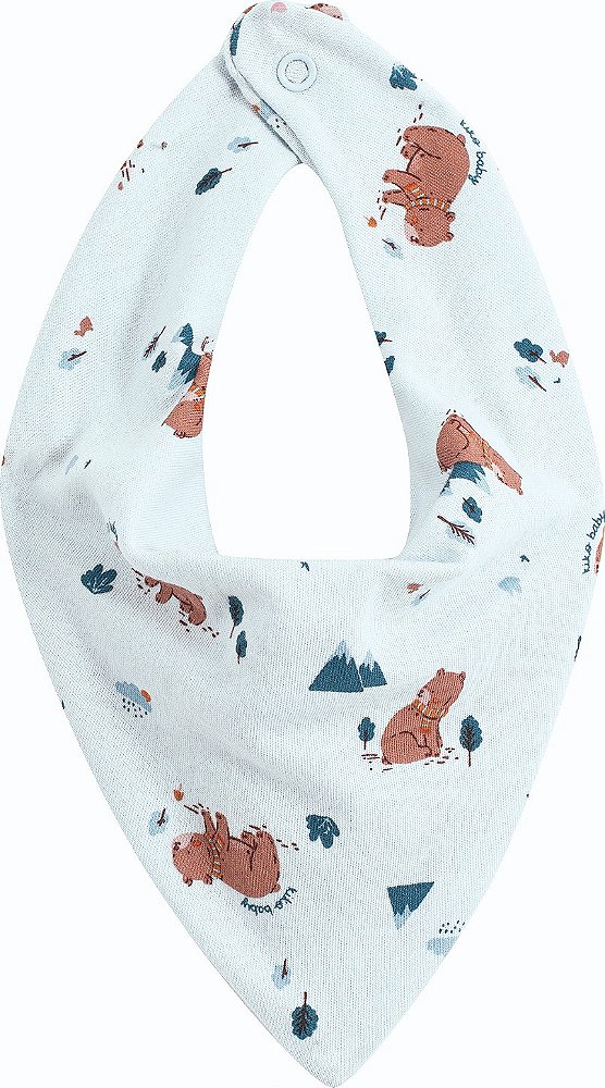 Babador Bandana em Suedine Estampada com Ursinhos Azul Kiko Baby