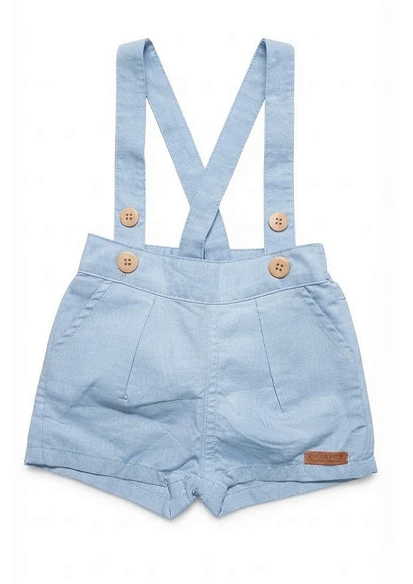 Bermuda Social Azul Claro para Bebê Menino com Suspensório Charpey