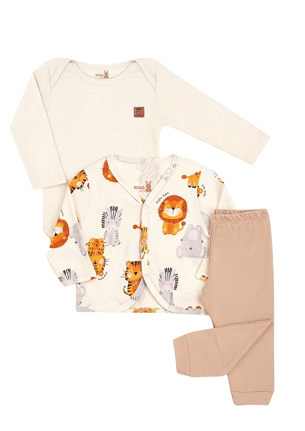 Conjunto para Bebê com Casaquinho Body e Calça Estampa Safari Kiko Baby