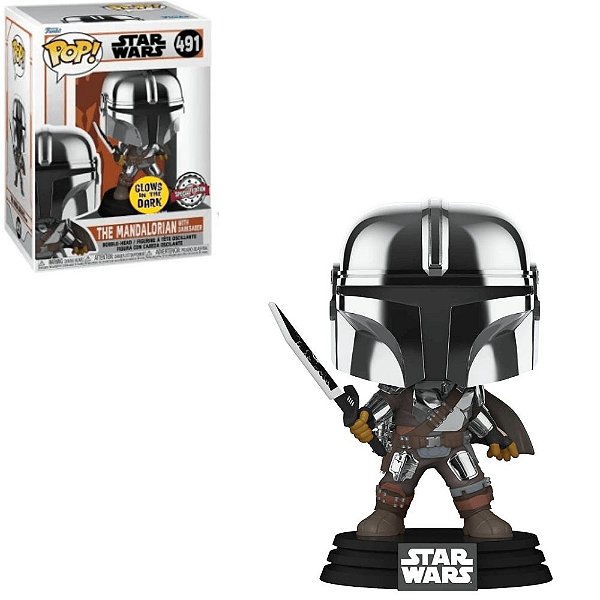 Funko Pop Star Wars 491 The Mandalorian W/ Darksaber GITD