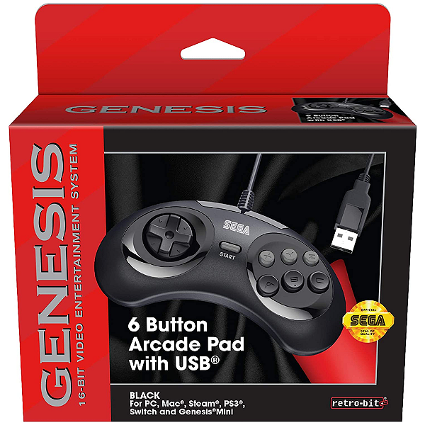 Controle Retro-Bit 6-Button Arcade Pad USB Sega Genesis Mini