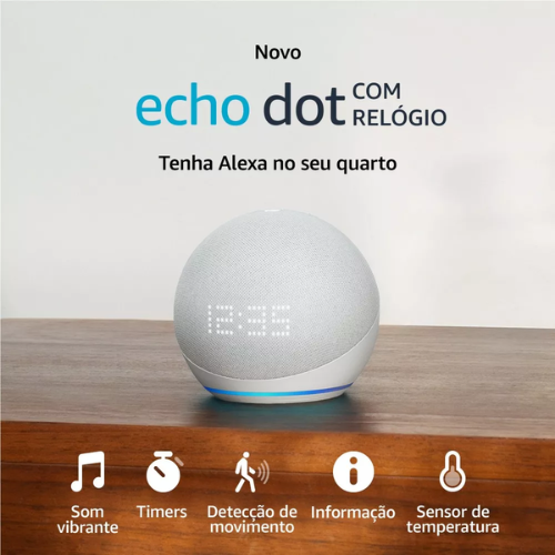Echo Dot 5ª Gen Smart Speaker com Relógio e Alexa - Branco