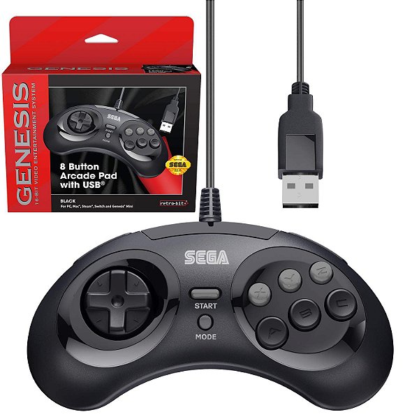 Controle Retro-Bit USB 8-Button Arcade Pad p/ Sega Genesis Mini