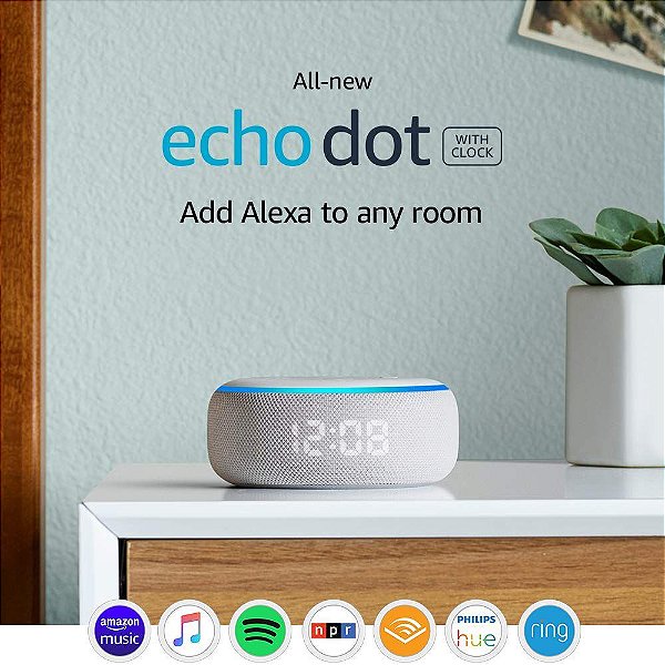 Amazon Echo Dot (3rd Gen) Smart Speaker Clock Relógio C/ Alexa