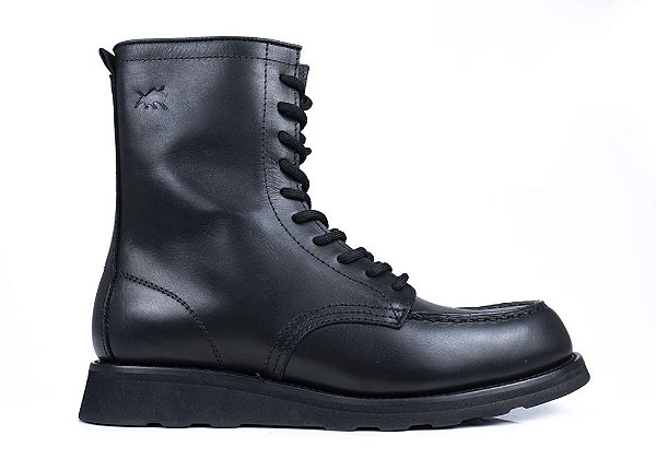 Bota Masculina Moc Toe Cano Alto Couro Preto Barcelona Design | American Bull