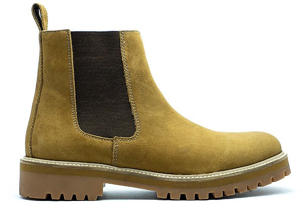 Bota Chelsea Cano Alto Couro Nobuck Mostarda Barcelona Design