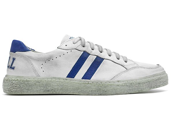 Tênis Sneakers Couro Branco Estonado/ Azul Barcelona Design | Luck Bull