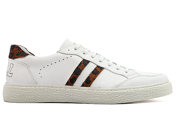 Tênis Sneakers Couro Branco/Onça Barcelona Design | Luck Bull