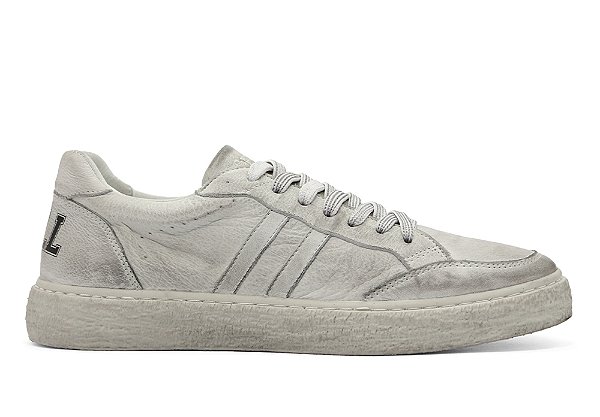 Tênis Casual Couro Branco Estonado Barcelona Design | Luck Bull