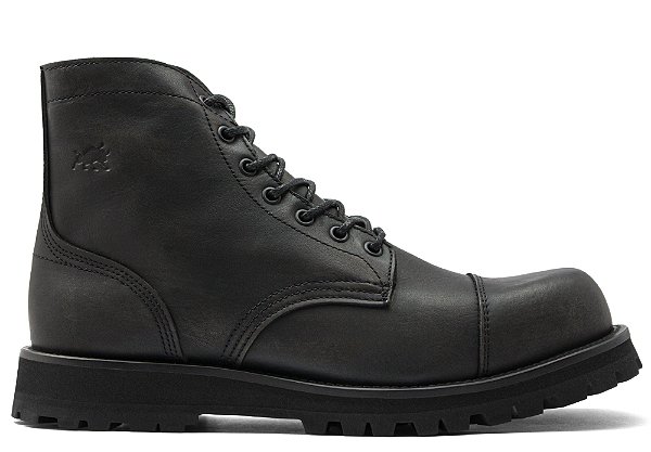 Bota Cano Médio Couro Preto Estonado Barcelona Design | Iron Bull