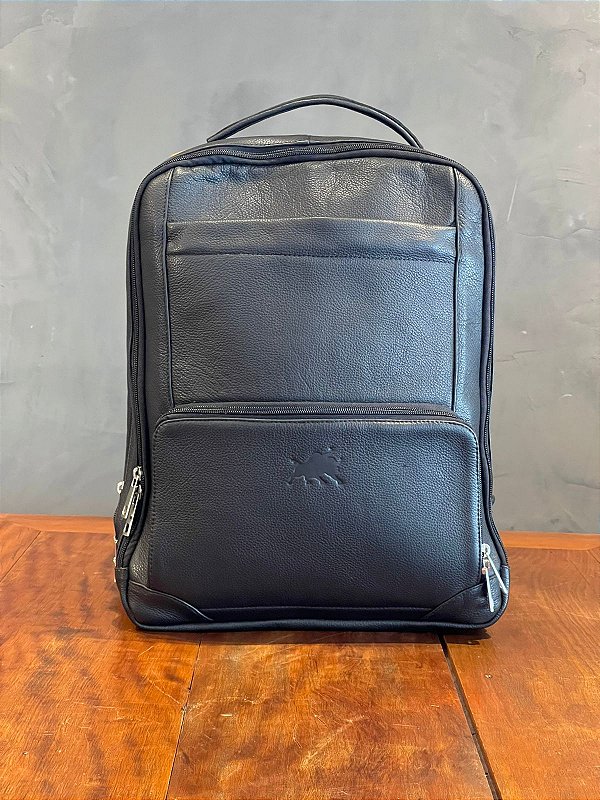 Mochila Em Couro Legitimo Preto Barcelona Design