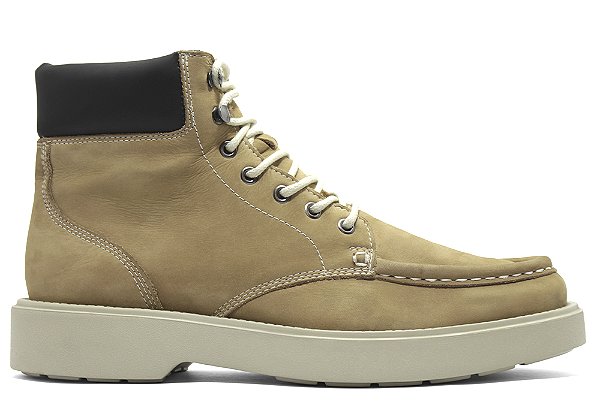 Bota Masculina Moc Toe Cano Médio Couro Nobuck Creme Barcelona Design | Lumber Bull