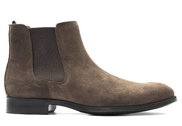 Bota Chelsea Cano Baixo Couro Camurça Marrom Barcelona Design