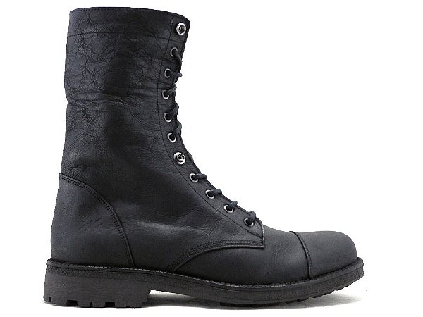 Bota Masculina Cano Longo Reversível Couro Preto Barcelona Design | Combat Bull