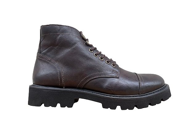 Bota Cano Médio Couro Castanho Barcelona Design