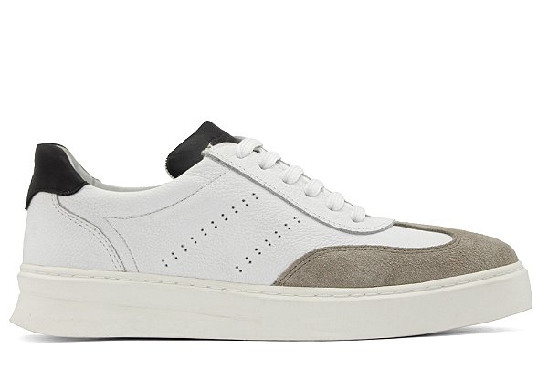 Tênis Couro Branco/Preto e Cinza Barcelona Design